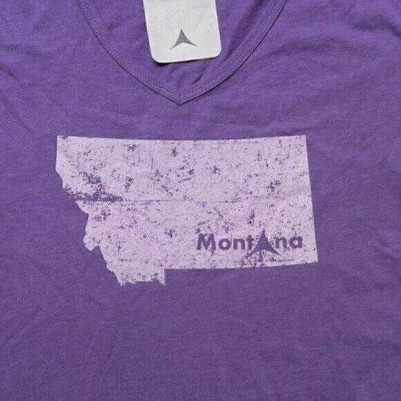 NWT Montana State Graphic Short Sleeve Purple T Women’s Large V-Neck Aspinwall - Picture 2 of 7